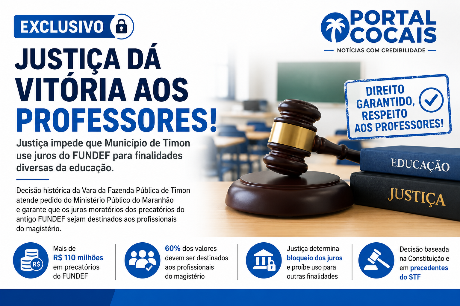 EXCLUSIVO: Justiça dá vitória aos professores e impede uso dos juros do FUNDEF fora da Educação em Timon