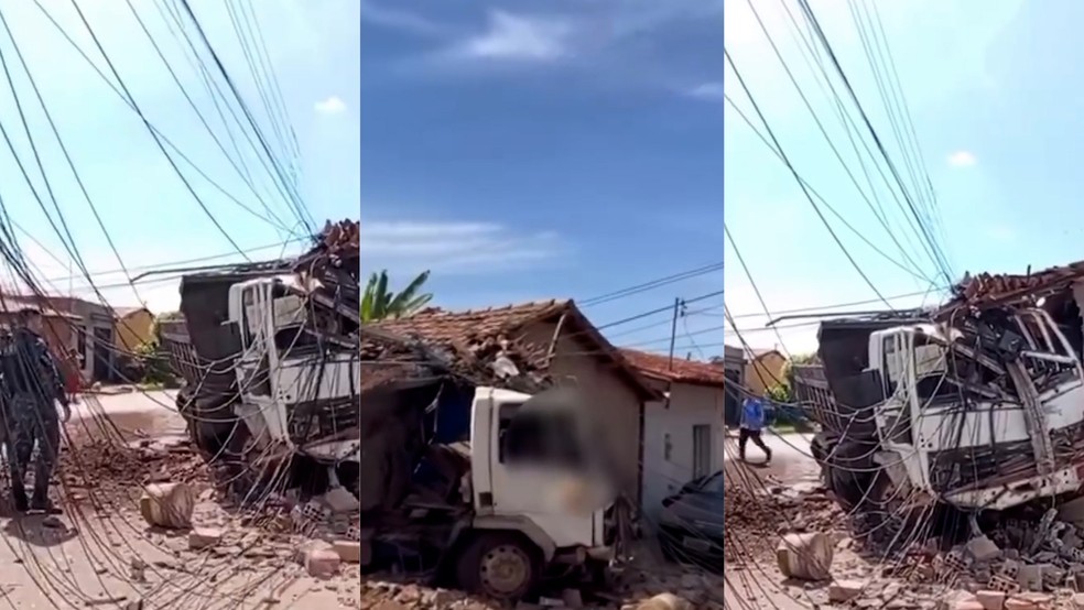 Caçamba sai da pista, atinge residência e derruba poste em bairro de Imperatriz