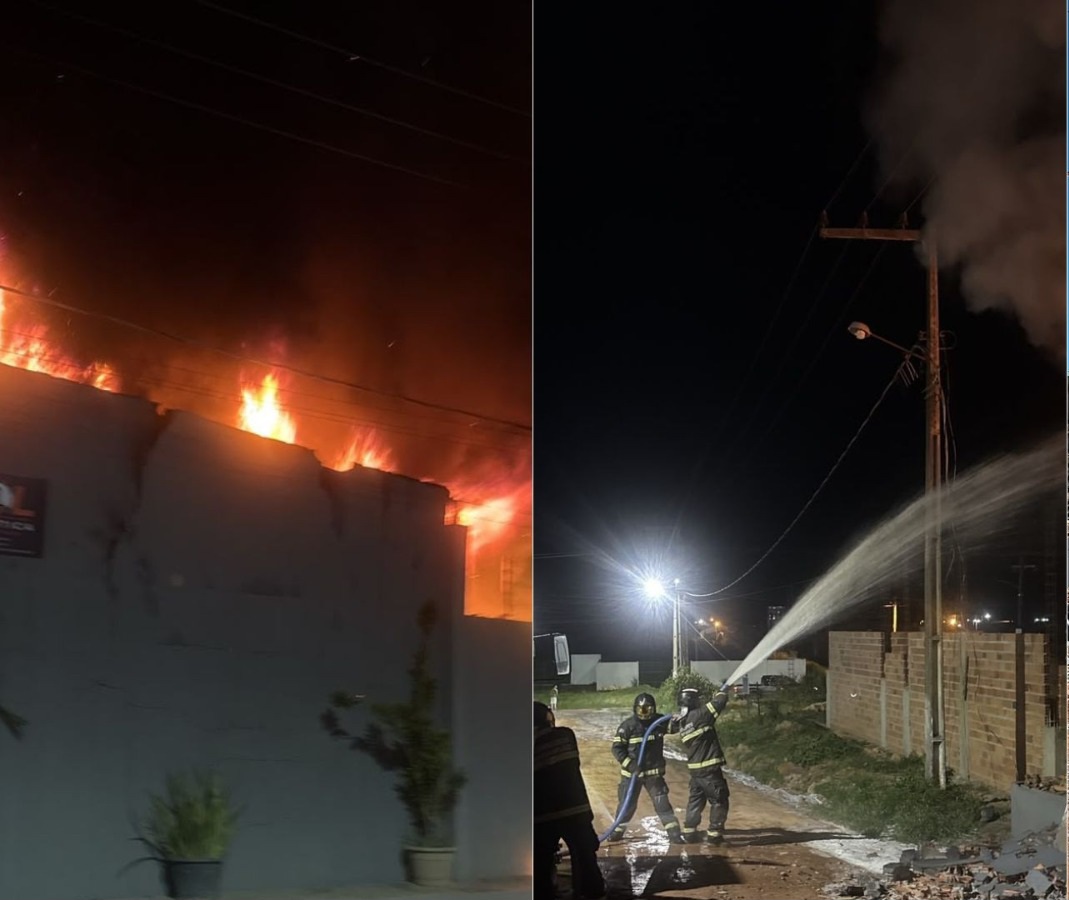 Incêndio de grandes proporções destrói estoque de depósito de materiais de construção em Pedreiras