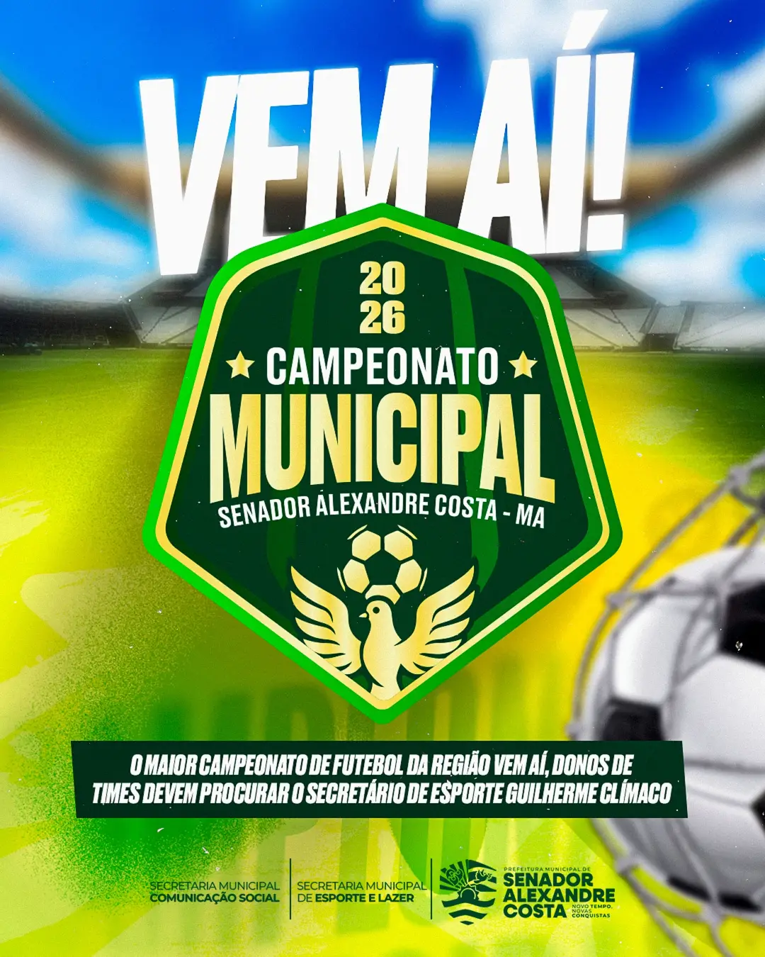 Prefeitura de Senador Alexandre Costa lança Campeonato Municipal de Futebol 2026 com R$ 40 mil em premiação