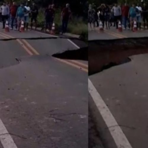 Parte da MA-014 desaba após fortes chuvas e interrompe ligação entre cidades no Maranhão